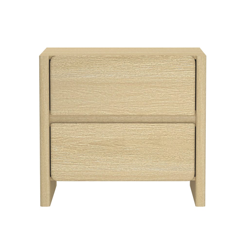 Natural Oak Nightstand with 2 Drawers, Minimalist Design for Bedroom