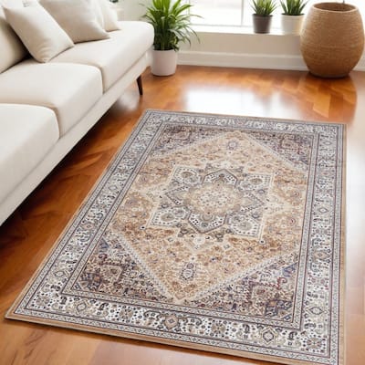 Hiku Power Loomed Distressed Floral Non Skid Stain Resistant Low Pile Area Rug By HomeRoots - 84' X '60' X '0.2
