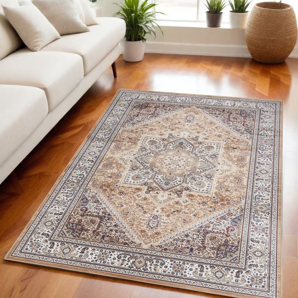 Hiku Power Loomed Distressed Floral Non Skid Stain Resistant Low Pile Area Rug By HomeRoots - 84' X '60' X '0.2