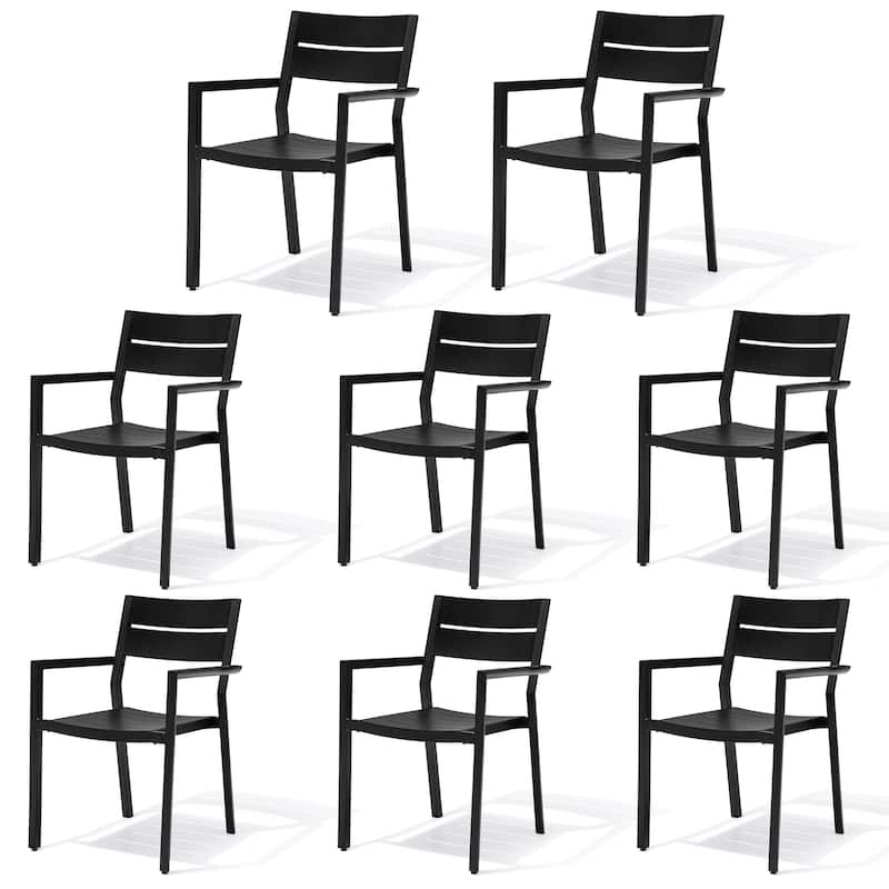 Outdoor Indoor Modern Aluminum Dining Chairs Stackable - See Picture - Set of 8, Black