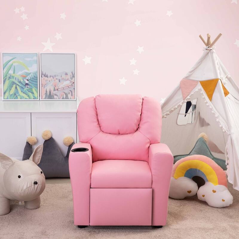 Pushback Kids Recliner Chair with Footrest & Cup Holders - Ultimate Comfort for Toddlers