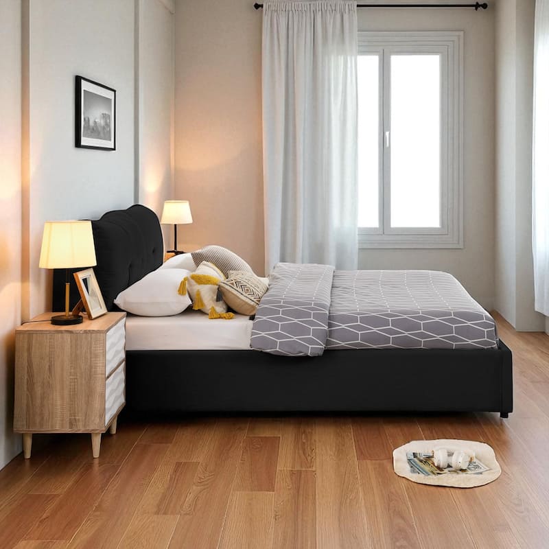 Queen/King Size Upholstered Hydraulic Storage Platform Bed with Chenille Fabric and Integrated Headboard