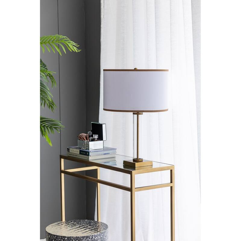 16x16x24" Gold and White Table Lamp with Glass Cylinder and Pedestal Base (Lamp Shade Assembly Required)