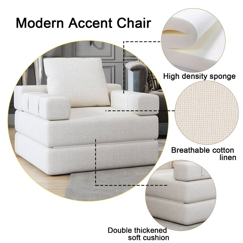 36.6" Linen Chaise Lounge Chair with Pillow