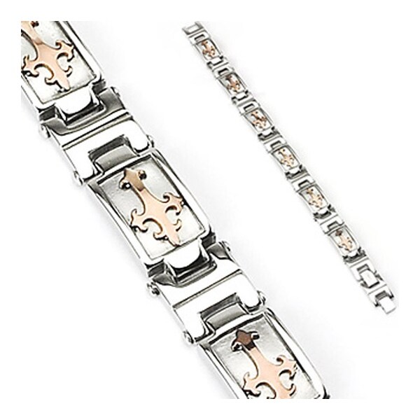 Stainless Steel Bracelet with Coffee Gold Tribal Cross Links (16 mm) - 8.75 in
