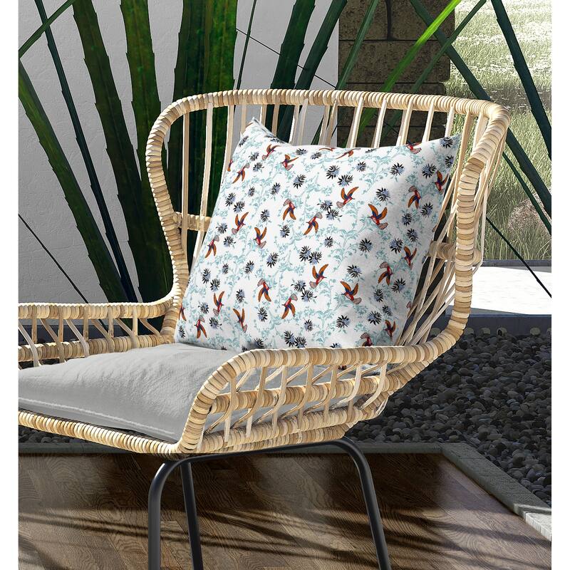 Songbird Flora Parade Indoor/Outdoor Reversible Throw Pillow White and Orange