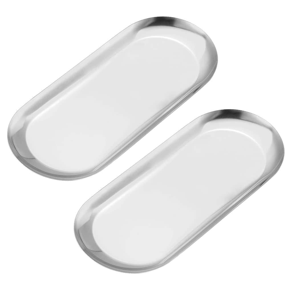 2pcs Stainless Steel Decorative Trays Silver Bathroom Cosmetic Trays (9 Inch)