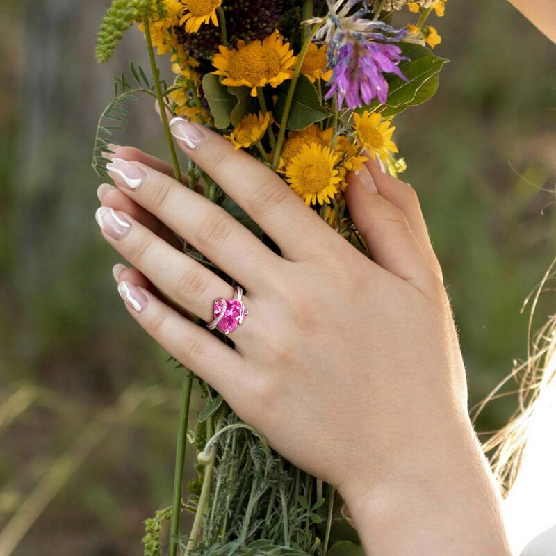Miadora 7 1/4ct TGW Created Pink Sapphire and Diamond Accent Heart Wrapped Ring in Sterling Silver