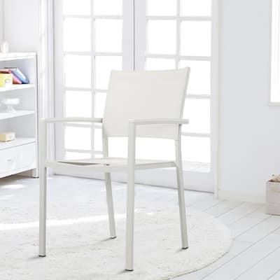 Fifi 21 Inch Set of 6 Dining Chairs, Aluminum Frames, Pure White Fabric