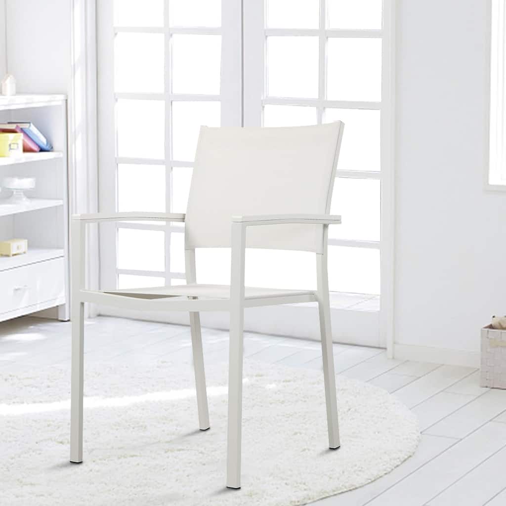 Fifi 21 Inch Set of 6 Dining Chairs, Aluminum Frames, Pure White Fabric