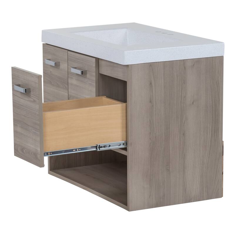 Inna 30" Floating Bathroom Vanity With Drawer, Open Shelf, and Sink Top