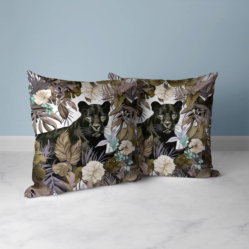 Panther Tropic Twilight Faux Suede Reversible Throw Pillow Black and Olive