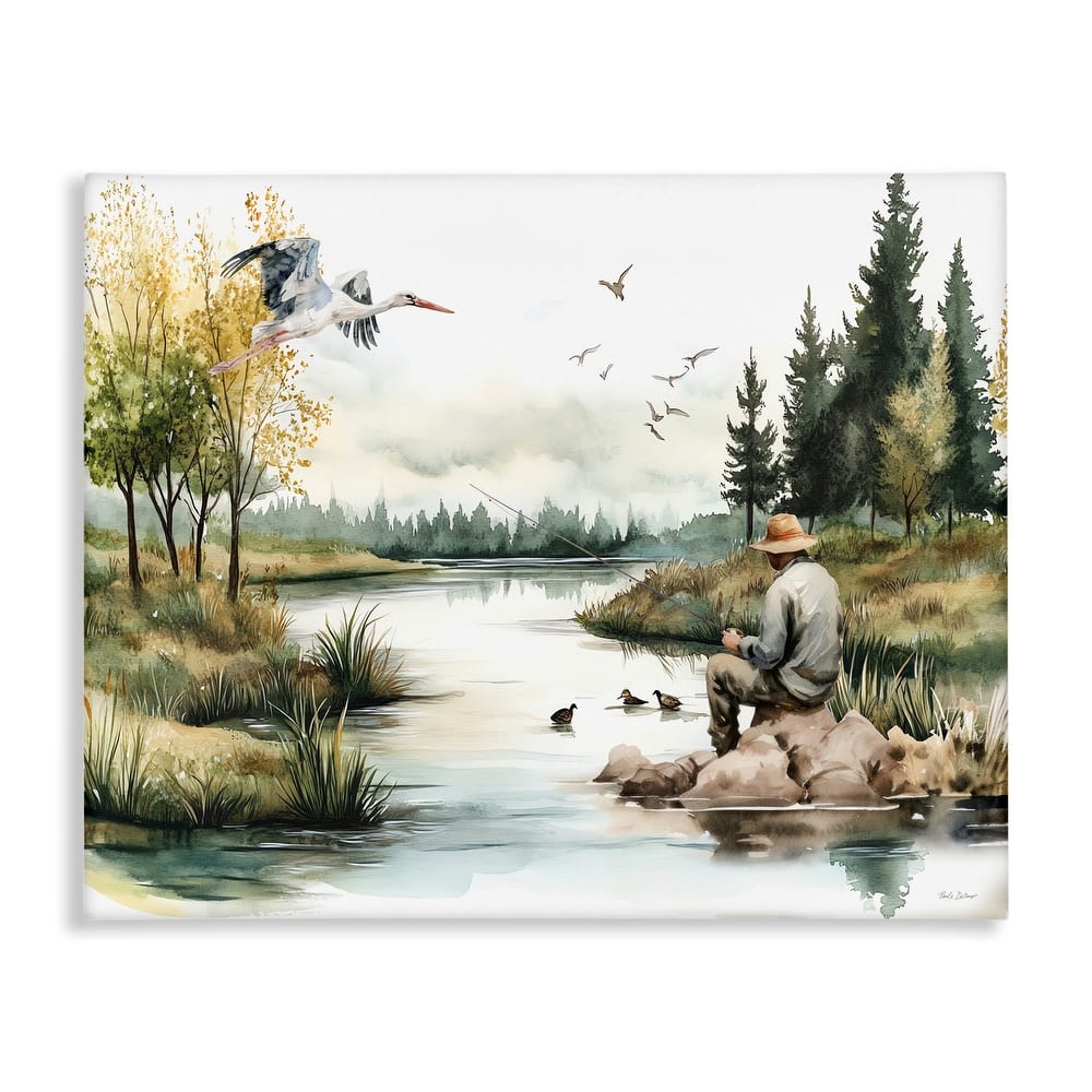 Stupell Fishing by River Landscape Canvas Wall Art Design By Nicole DeCamp