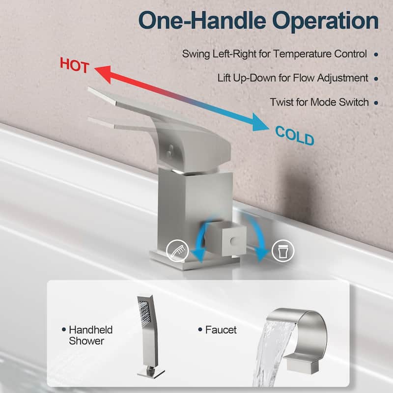 GRANDJOY Shower Faucet Set Deck Mount Bathtub Spout and Handheld Spray Combo High Pressure