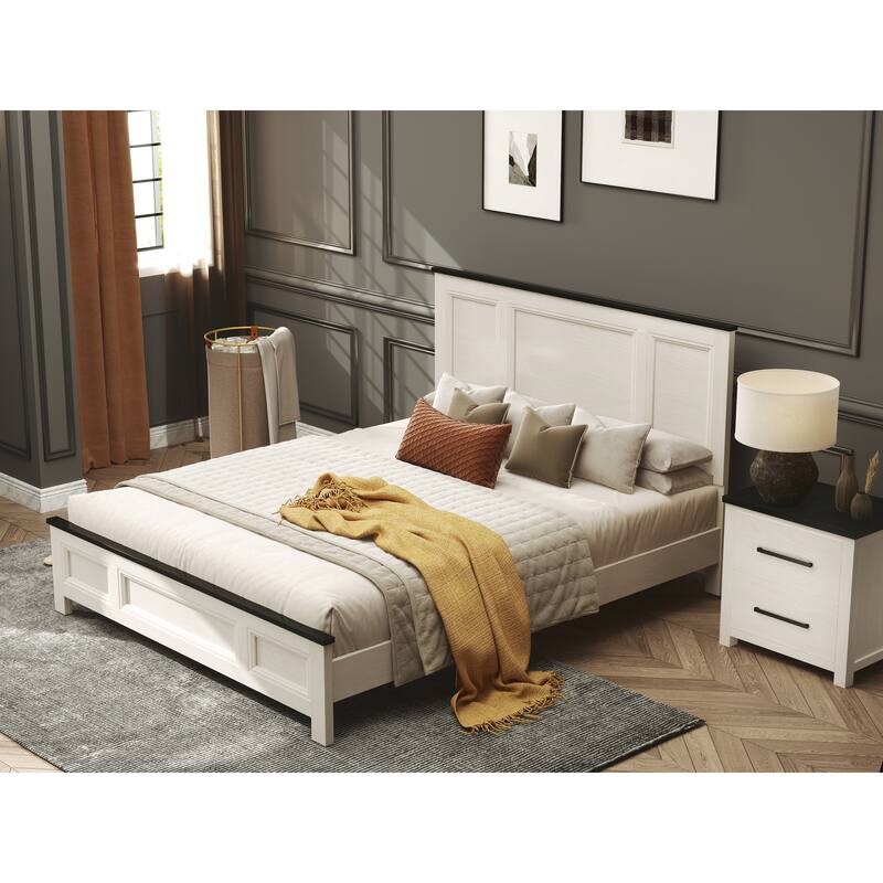 Roundhill Furniture Realynn 4-Piece Wood Bedroom Set, Panel Bed with Dresser, Mirror, and Nightstand, Off-White Finish