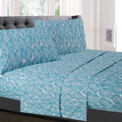 Sweet Home Collection Tropical Leaf 4 Piece Printed Sheet Set, Double Brushed Microfiber.