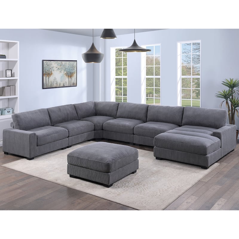 Gray Wide-Welt Corduroy Upholstered Modular Piece
