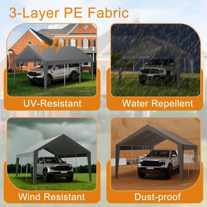 10'x20' Extra Large Heavy Duty Carport Portable Garage Shelter for Car, Truck, SUV - 10X20 Ft