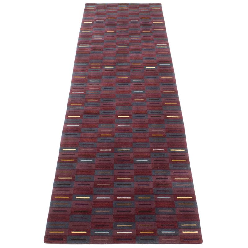 ECARPETGALLERY Hand-knotted Opulence Dark Magenta Wool Rug - 3'0 x 11'3