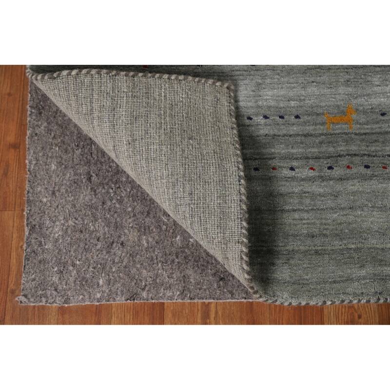 Grey Tribal Gabbeh Area Rug Hand-Knotted Wool Carpet - 8'2"x 9'9"