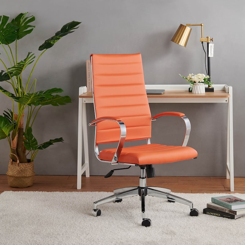 LUXMOD® Office Chair Faux Leather Silver Frame Adjustable and Swivel - Orange