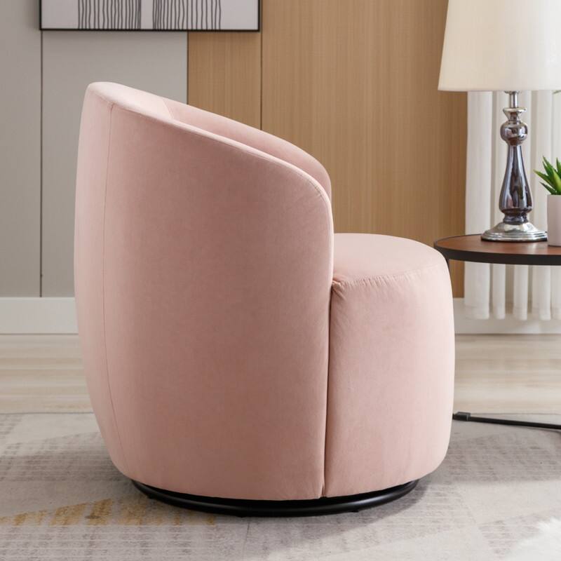 Velvet Fabric Swivel Accent Barrel Chair With Powder Coating Metal Ring