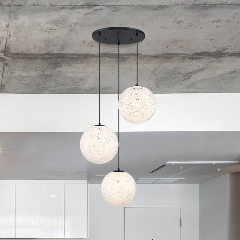 Circo 3-Light Matte Black Modern Globe Chandelier for Entryways with 14 in. White Art Glass Shades - 30