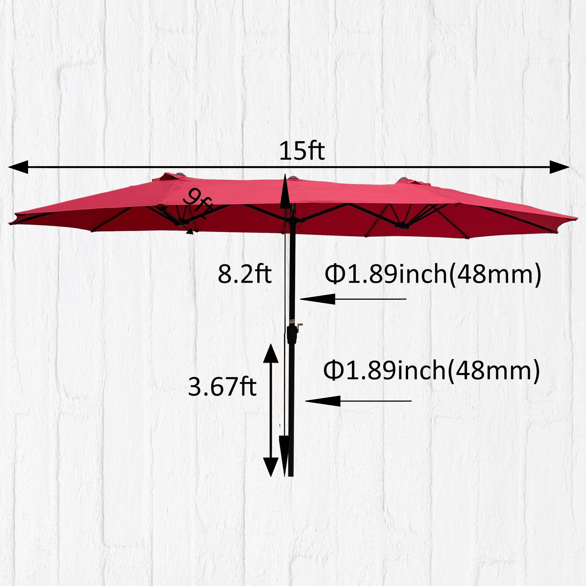 15Ftx9Ft DoubleSided Patio Umbrella Outdoor, Large Waterproof Twin