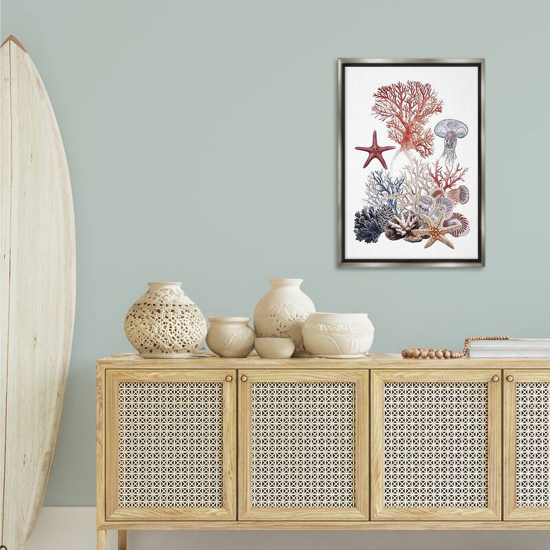 Stupell Aquatic Animals & Coral Framed Floater Canvas Wall Art Design By Ramona Murdock