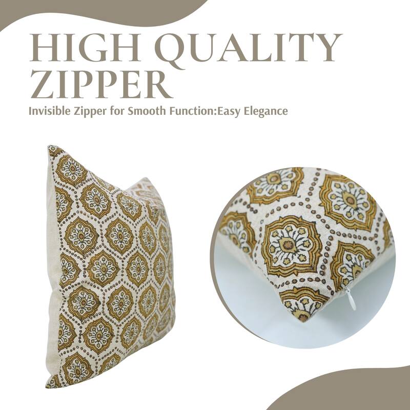 Fabdivine 26x26 Inch Soft Pure Linen Cushion Cover Floral Block Print Pillowcase for Sustainable Home Living & Décor, Charkha