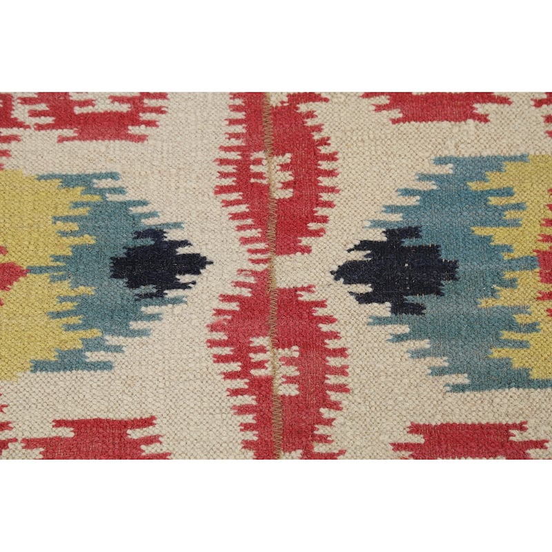 Hand-Woven Green Kilim Oriental Area Rug Handmade Wool Carpet - 4'10"x 7'11"
