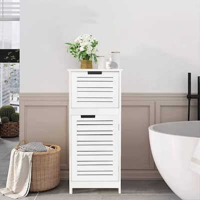 Miami White Bathroom Linen Storage Cabinet Vented Door and Drawer - 14.7"L x 11.13"W x 32.12"H