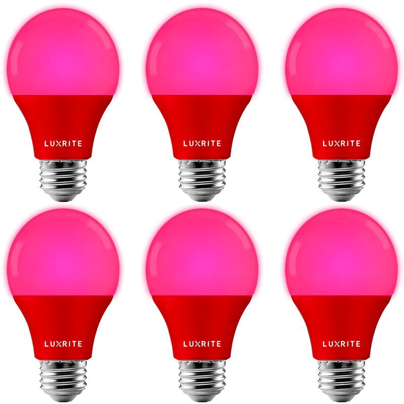 Luxrite A19 Yellow LED Bug Light Bulbs 8W Non-Dimmable UL Listed E26 Indoor Outdoor Porch Deck Home Lighting 6 Pack
