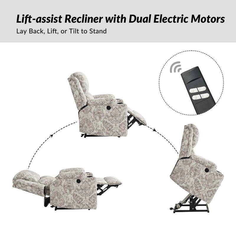 Larry Traditional Floral Dual Motor Heated Lift Assist Power Recliner with Massage Set of 2 by HULALA HOME