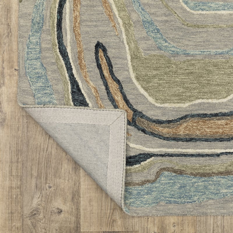 Style Haven Kitt Handmade Wool Abstract Waves Grey/ Blue Area Rug