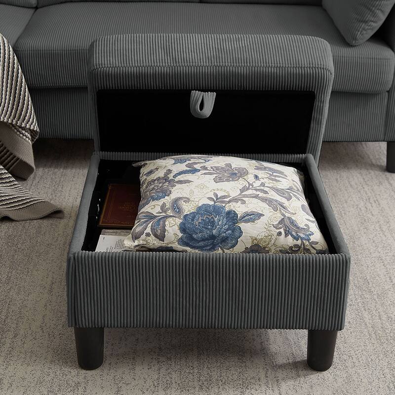 101'' Corduroy Upholstered Sectional Sofa With Storage Ottoman