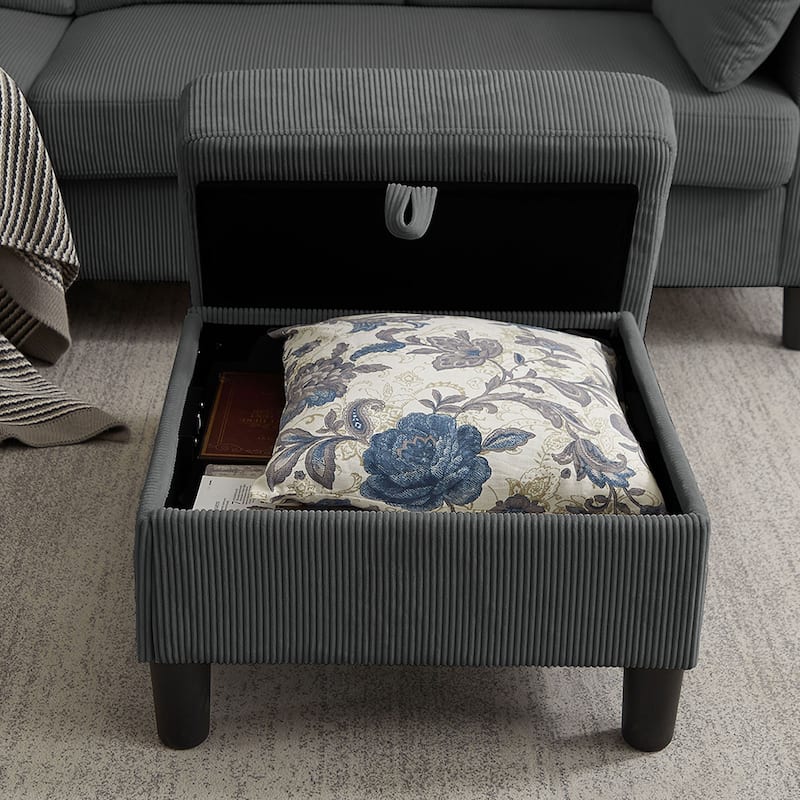101'' Corduroy Upholstered Sectional Sofa With Storage Ottoman