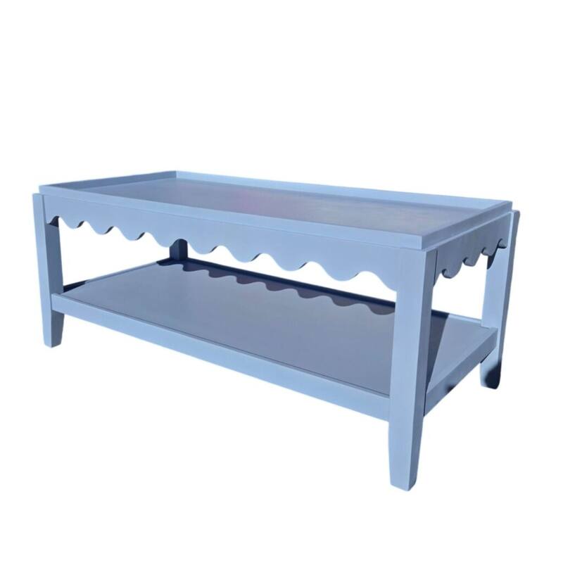 Carolina Chair & Table Scallop Coffee Table - Rectangular Mango Wood Side Table - Decorative Edge and Lower Shelf