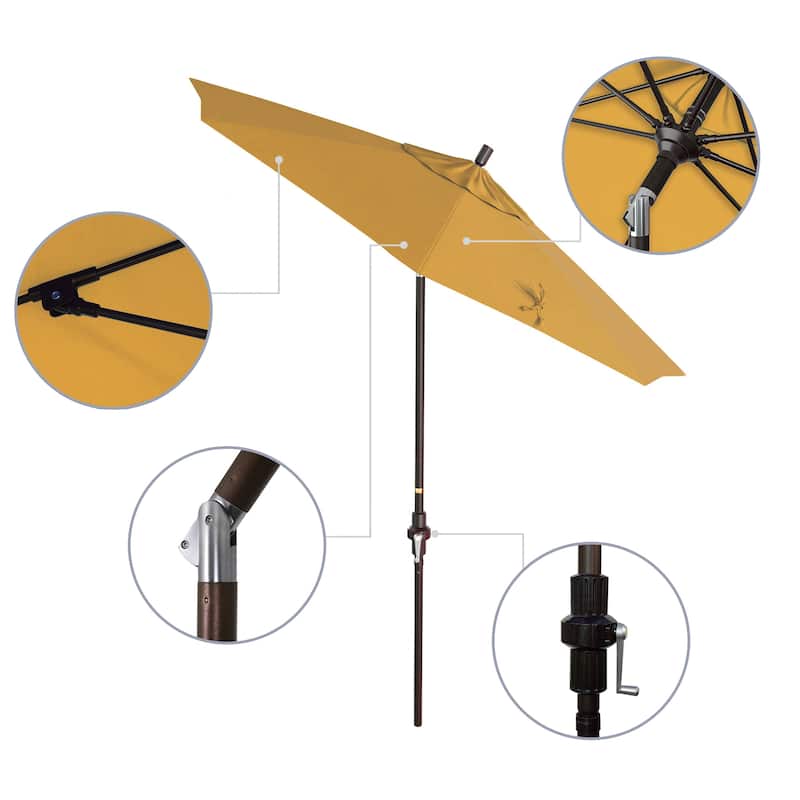California Umbrella 7.5' Sun Master Patio Umbrella Bronze Aluminum Pole Fiberglass Ribs Crank Lift Tilt Sunbrella Cilantro