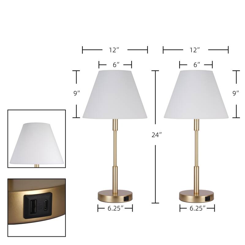 Kenroy Home Marlow Lamp with USB ports - Antique Brass - Set of 2
