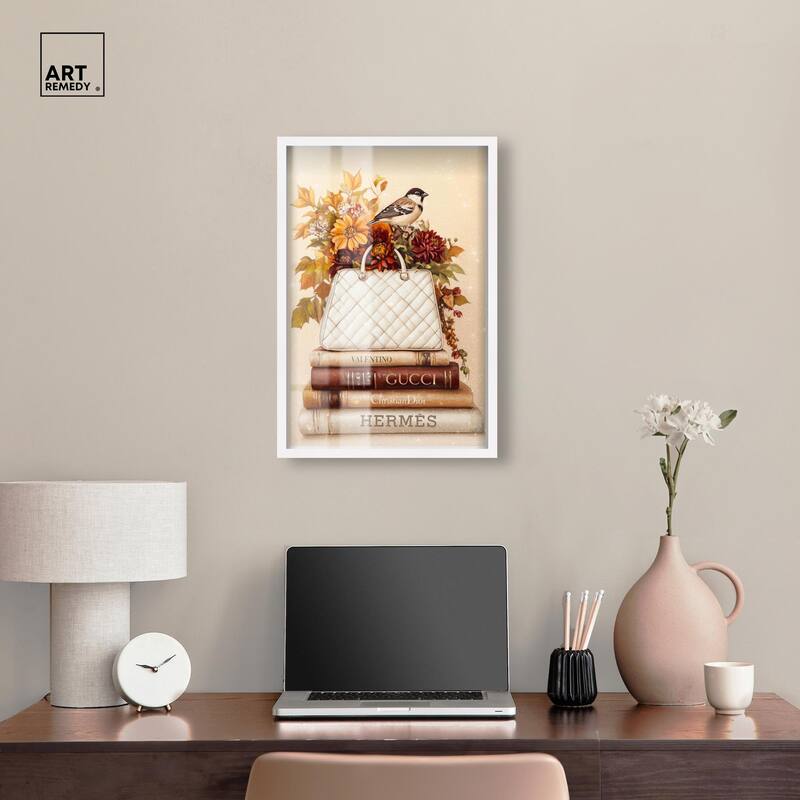 Little Bird Fall Flowers Glam Shadowbox by Art Remedy