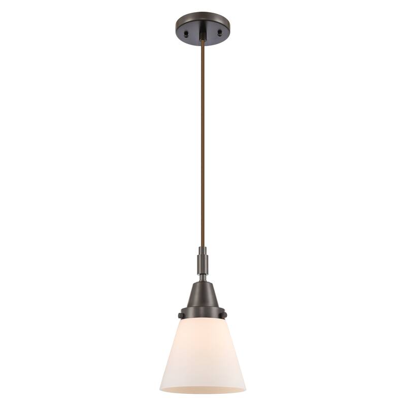 Innovations Lighting Downtown Urban - Caden Cone - 1 Light 6" Cord Hung Mini Pendant - Oil Rubbed Bronze/Matte White Shade