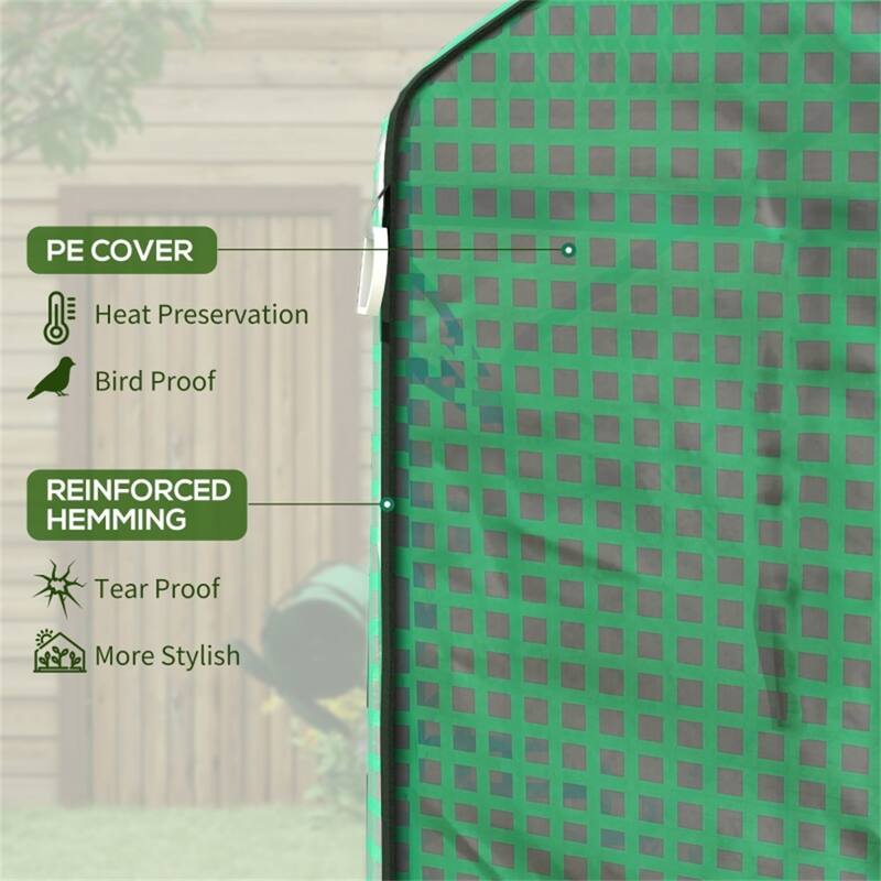 Greenhouse UV Resistant Waterproof PE Replacement Covers with Roll-Up Doors for Plant Safety - Green-White