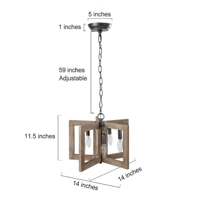 Kira Solid Wood Drum Kitchen Island Pendant Light Farmhouse Rustic Entryway Chandelier - L 14.2" x W 14.2 "x H 11.4"