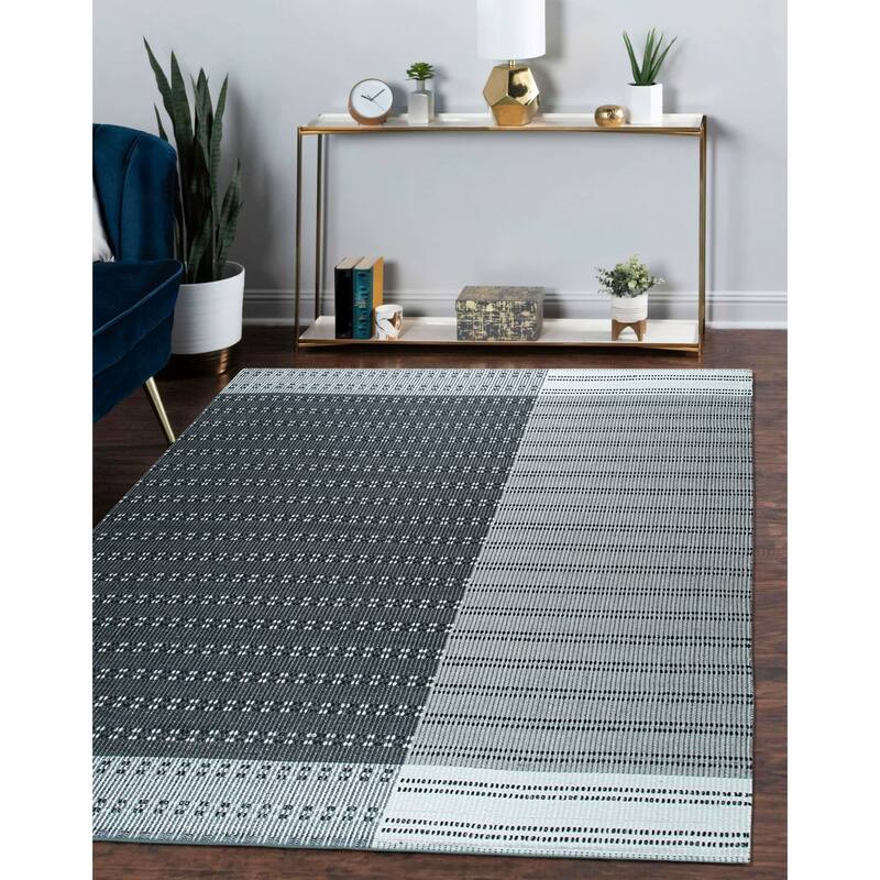Home Decor EORC Hand-Knotted Wool and Cotton Flat Weave Rug, Charcoal Stylish and Durable Area Rug for Enhancing the Comfort