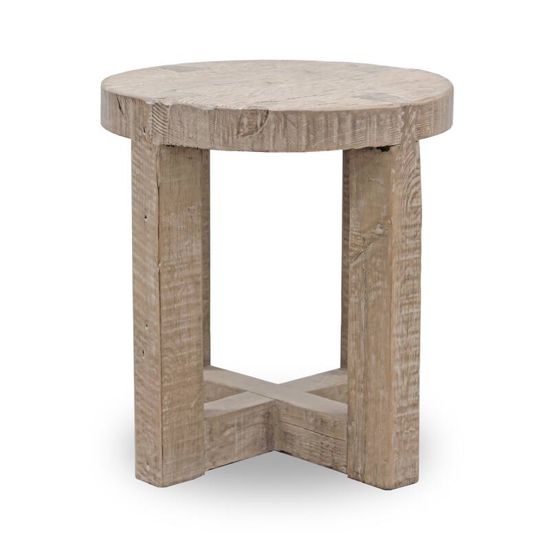 Artissance Capri Round Side Table Cross Leg Weathered Natural Wood 20x20x22 - Wood