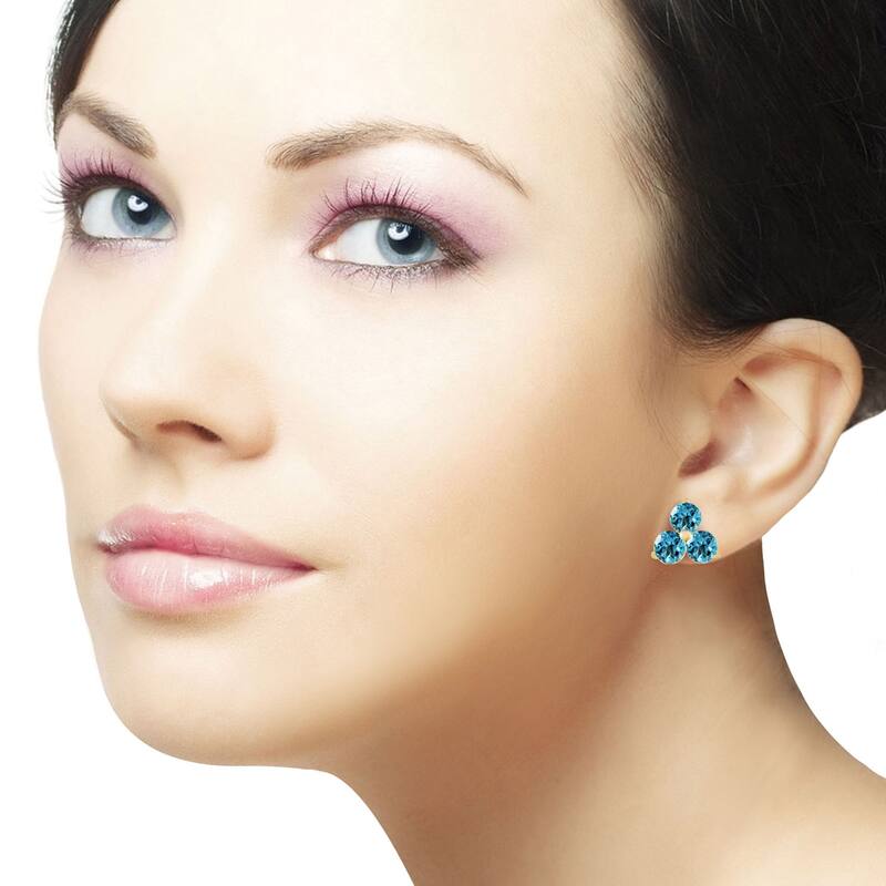14K Solid Gold Stud Gemstone Earrings Natural Blue Topaz Jewelry
