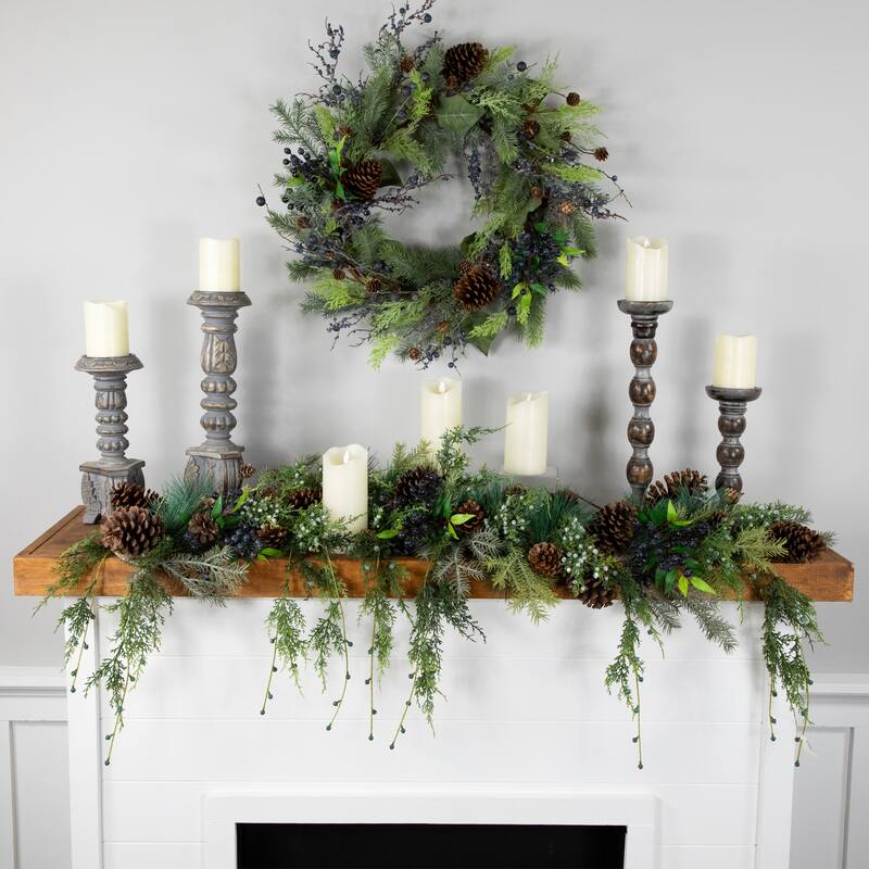 5' x 6" Pine Cone and Cedar Artificial Christmas Garland, Unlit