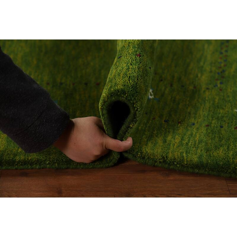 Green Gabbeh Area Rug Hand-Knotted Wool Carpet - 5'3" x 7'7"
