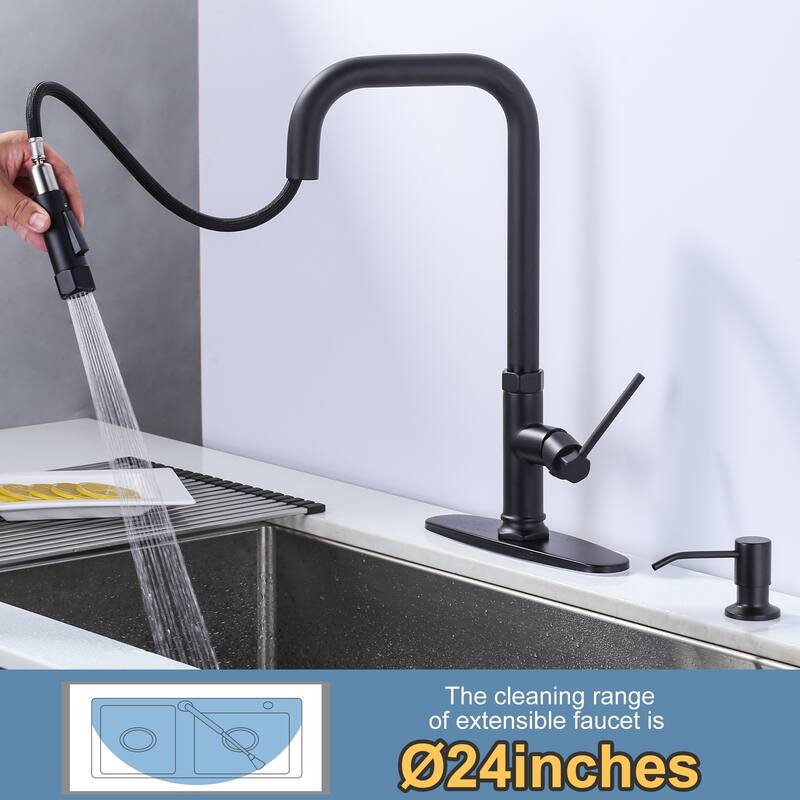 WOWOW Pull Down Sprayer Kitchen Faucet with Soap Dispenser